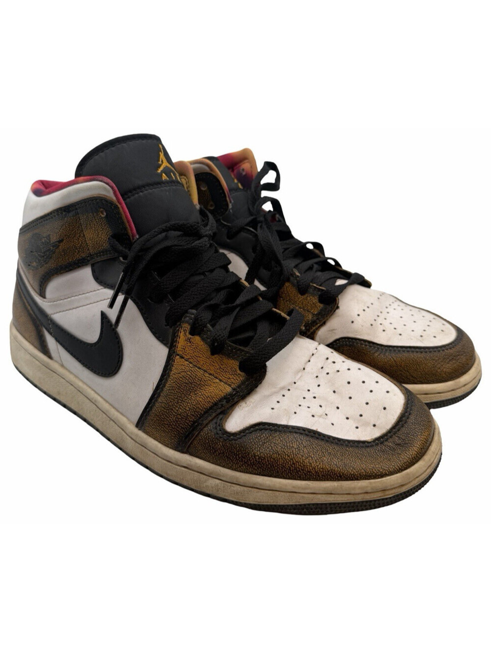 Air Jordan 1 Mid SE Wear Away Sneakers Men's Black Gold Size US 11.5